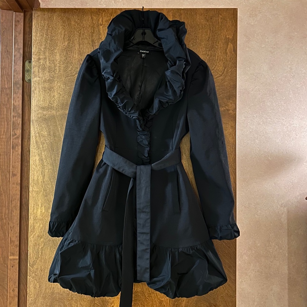 Bebe Satin Ruching Details Trim Trench Coat, Size M - Picture 8 of 16